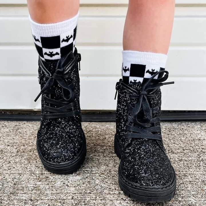 Black Glitter Combat Boots