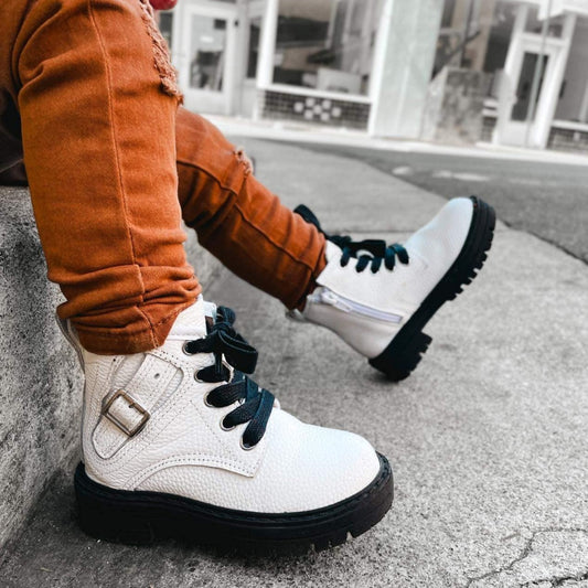 White Leather Combat Boots