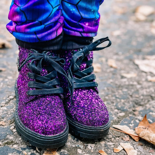Purple Glitter Combat Boots